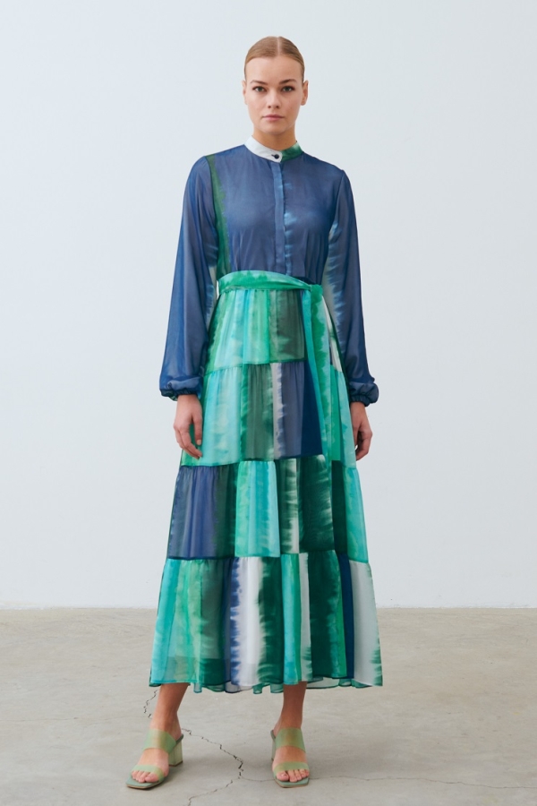 Miori - Miori Aqua Elbise Lacivert-Yeşil