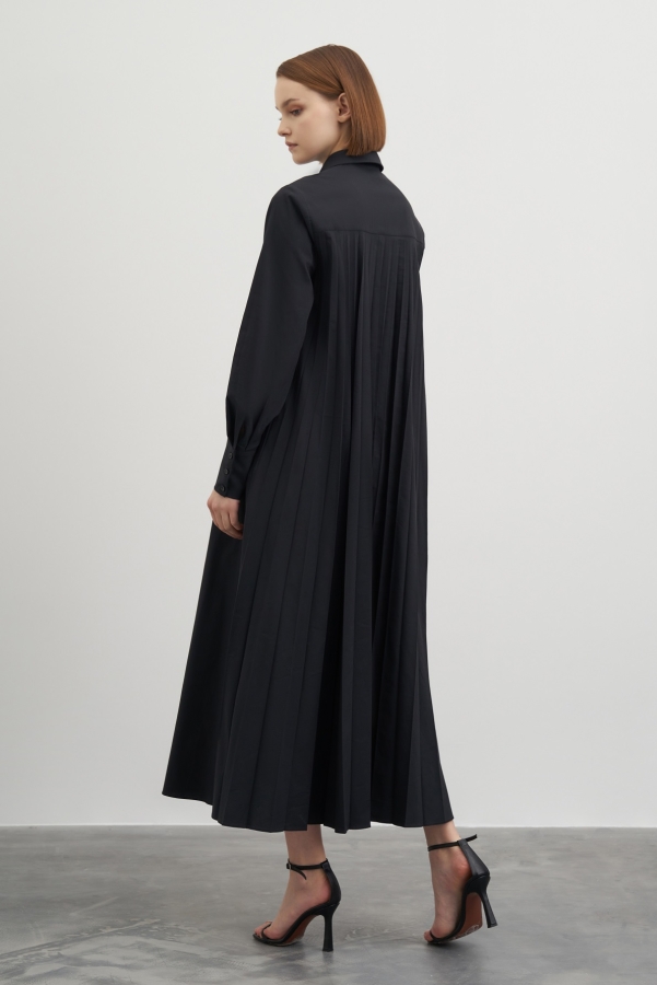 Miori - Miori Berlin Pliseli Pamuklu Elbise Siyah